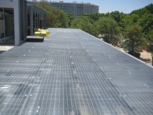 Walkable Surface Created with Industrial Grating and Buzon Pedestals