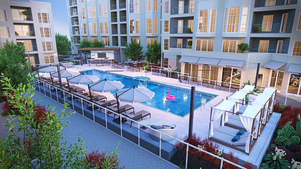 Bayside Village Pool Deck with Buzon Pedestals in San Francisco