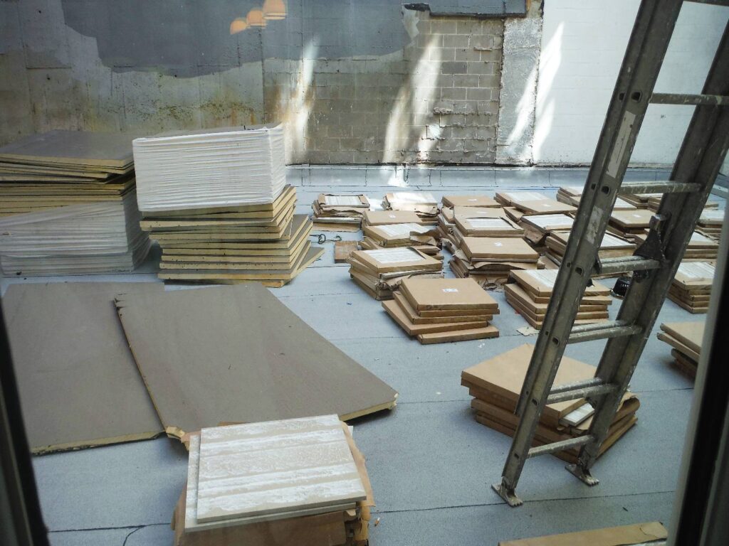Staging Porcelain Pavers for Rooftop Deck Installation