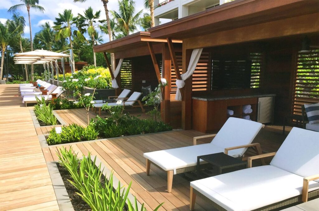 Cabanas and Ipe Wood Decking Over Buzon Pedestals at Four Seasons Resort Hawaii