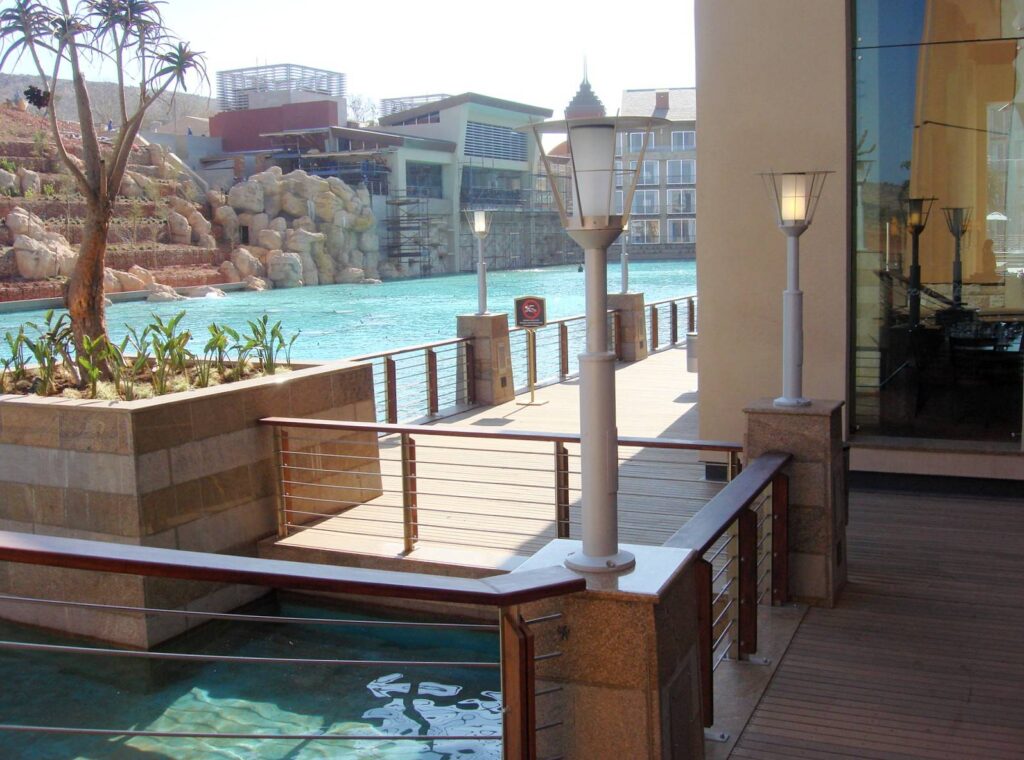 Buzon Pedestals with Wood Decking In Waterproof Application at Resort Lake