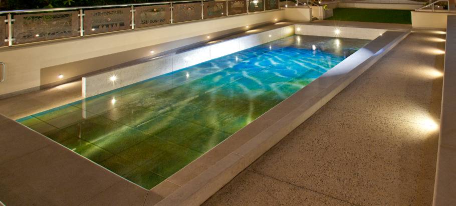 Glass Pavers in Former Pool Bottom Application at Night