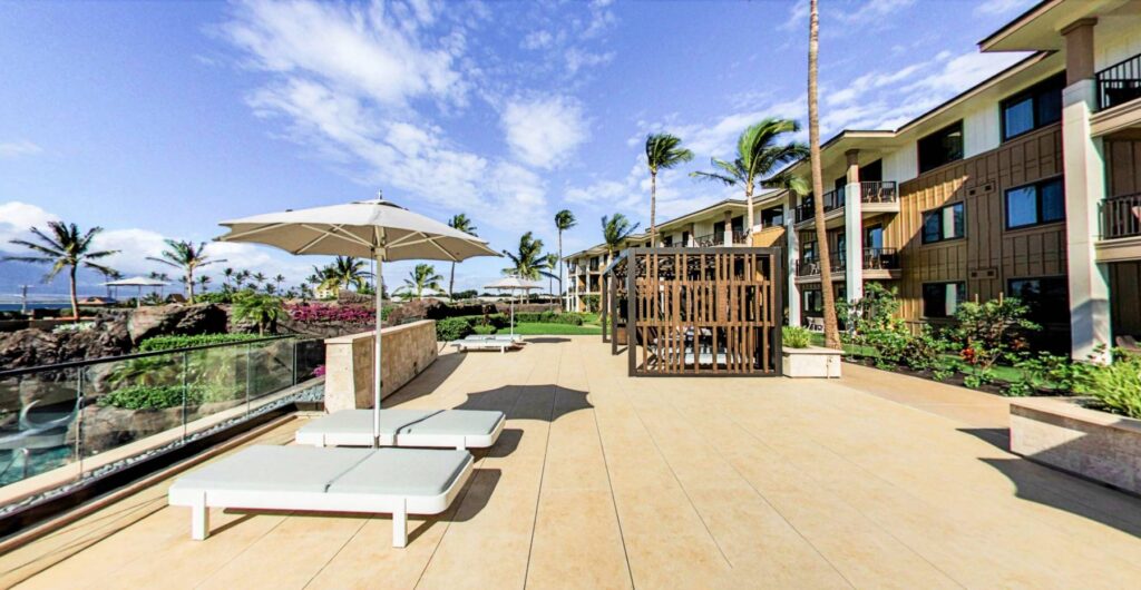 Upper Terrace Overlooking Pool at Maui Bay Villas with Porcelain Pavers Over Buzon Pedestals