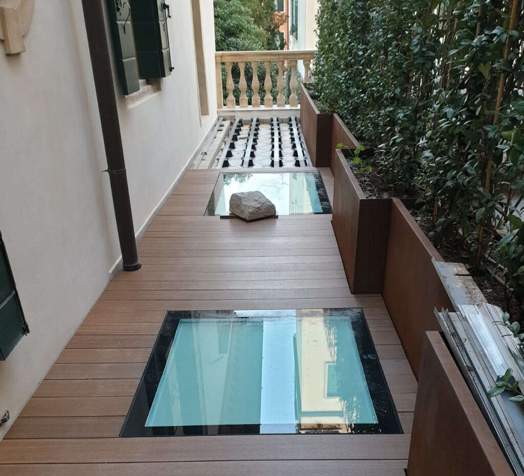 Walkway Makeover using PB Series Buzon Pedestals with Alu-Rails and Board Decking