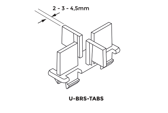 Illustration showing U-BRS-TABS available in three widths.